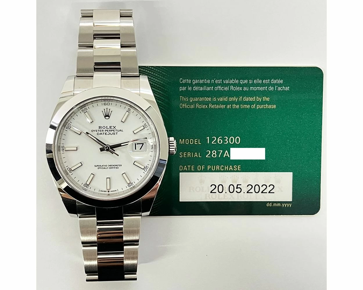 Buy Genuine Used Rolex Datejust 41 126300 Watch White Dial SKU 8044