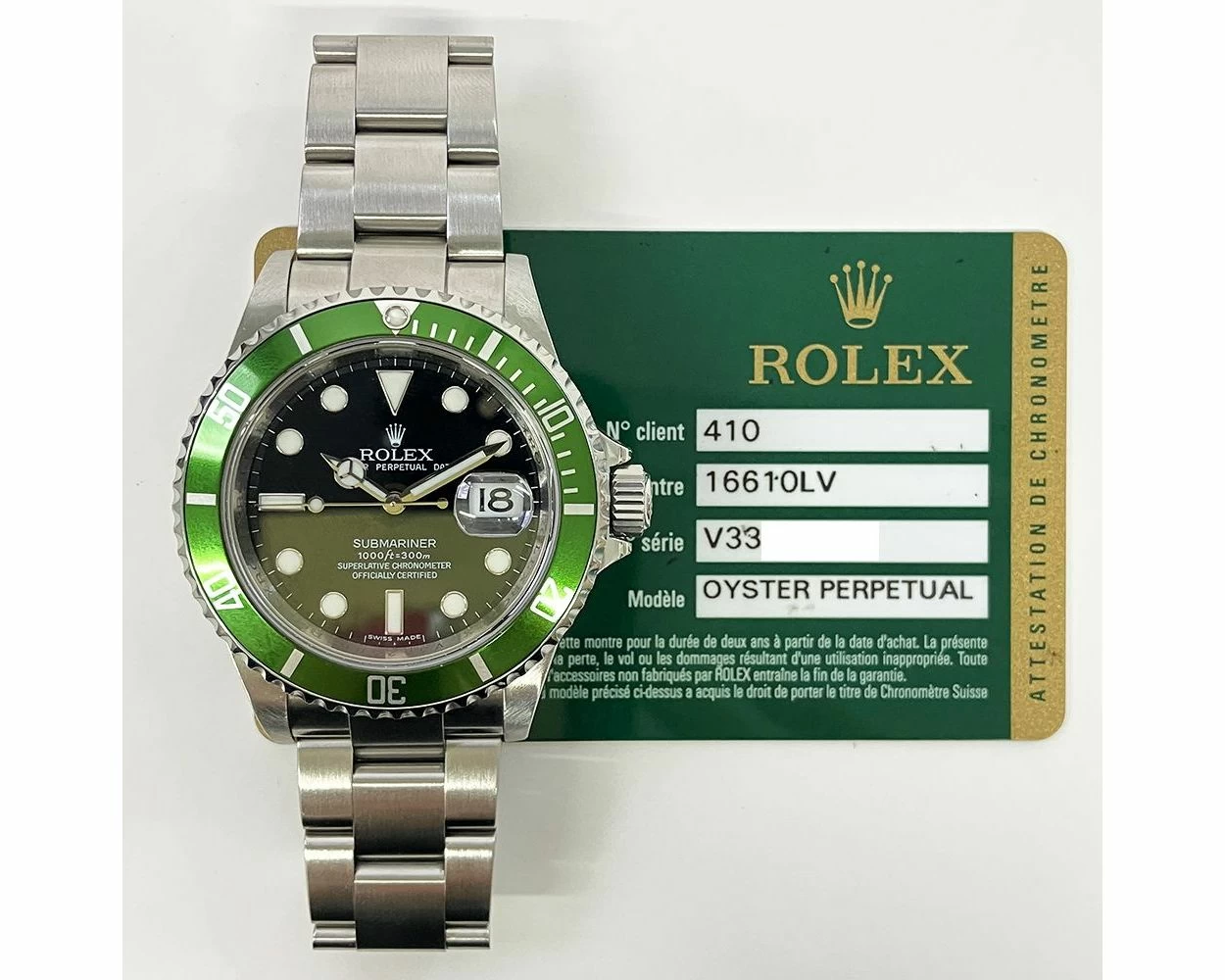 Kermit Rolex Submariner Date 16610 S/Steel W/ Bezel Black Dial