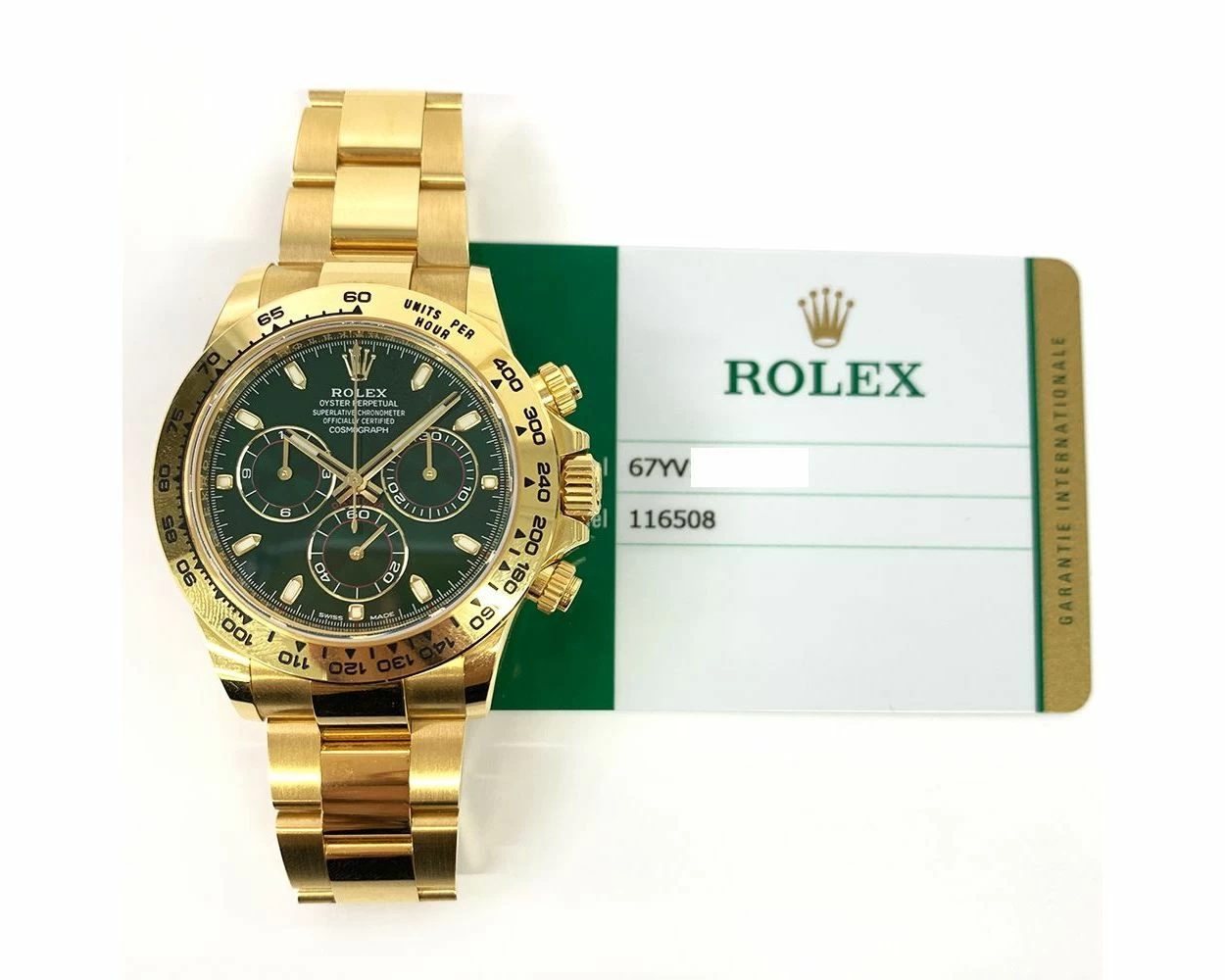 Rolex 116508 DAYTONA YELLOW GOLD GREEN DIAL 116508