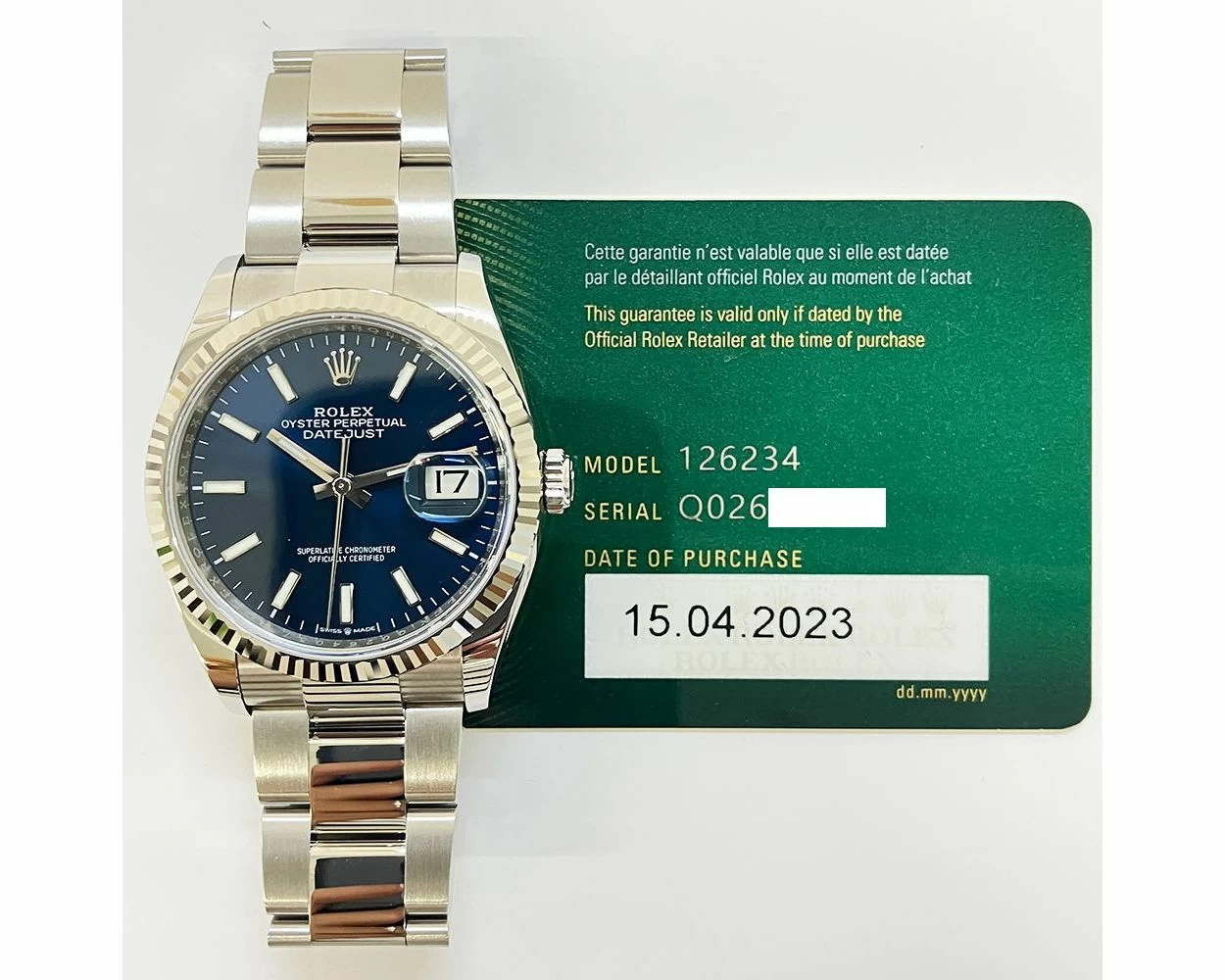 Buy Genuine Used Rolex Datejust 36 126234 Watch Bright Blue Dial SKU 8220