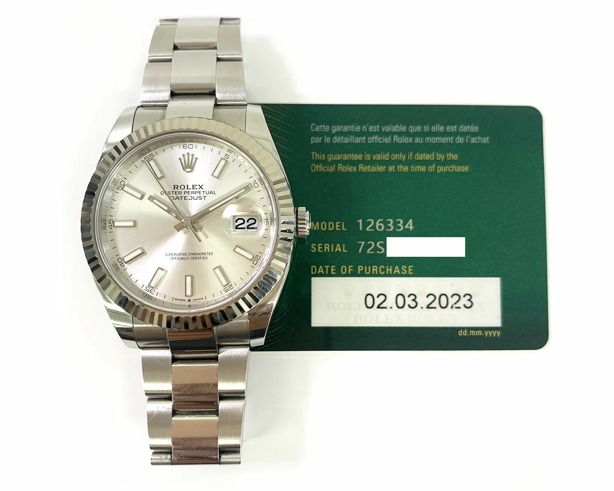 Buy Genuine Used Rolex Datejust 41 126334 Watch Silver Dial SKU 8609
