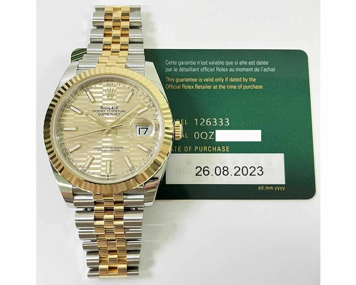 Rolex Datejust 41 Yellow Gold & Steel Fluted Bezel White Index Dial Oyster (Ref #126333)