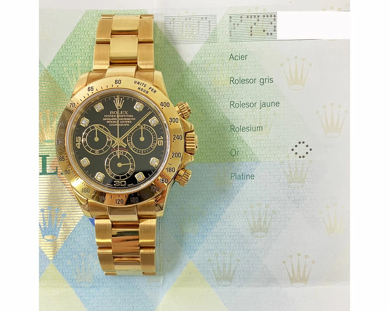 Rolex Cosmograph Daytona Black Diamond Dial Yellow Gold 116528