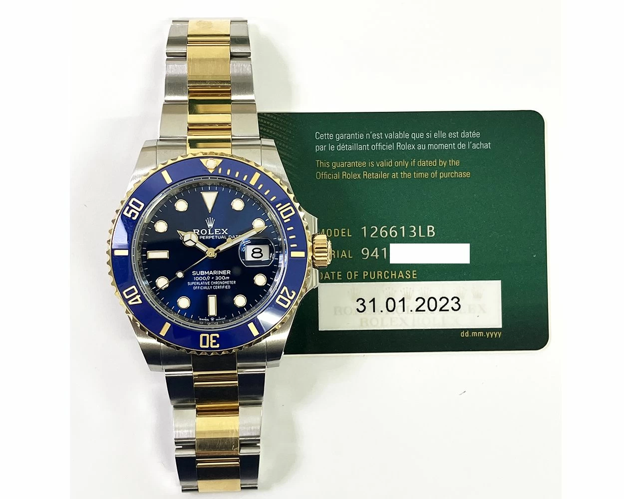 2023 Rolex Submariner Date Bluesy 41mm Yellow Gold Steel Blue Dial 126613LB Box Papers