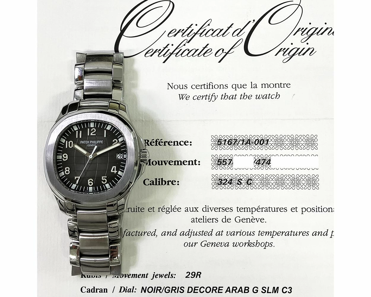 Buy Genuine Patek Philippe Aquanaut 5167 1A 001 Black Dial SKU