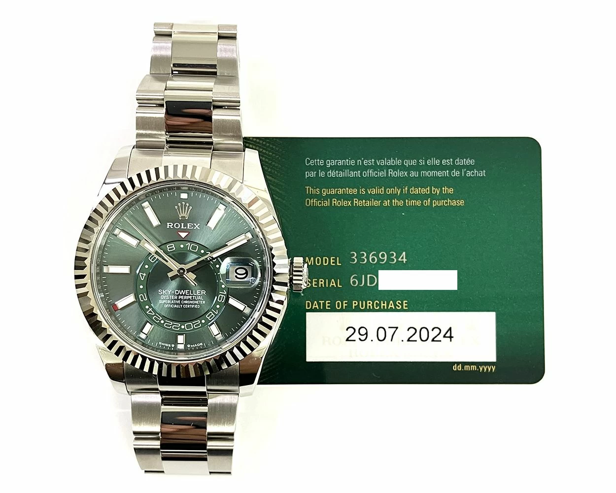 Buy Genuine Used Rolex Sky Dweller 336934 Watch Mint Green Dial SKU 8838