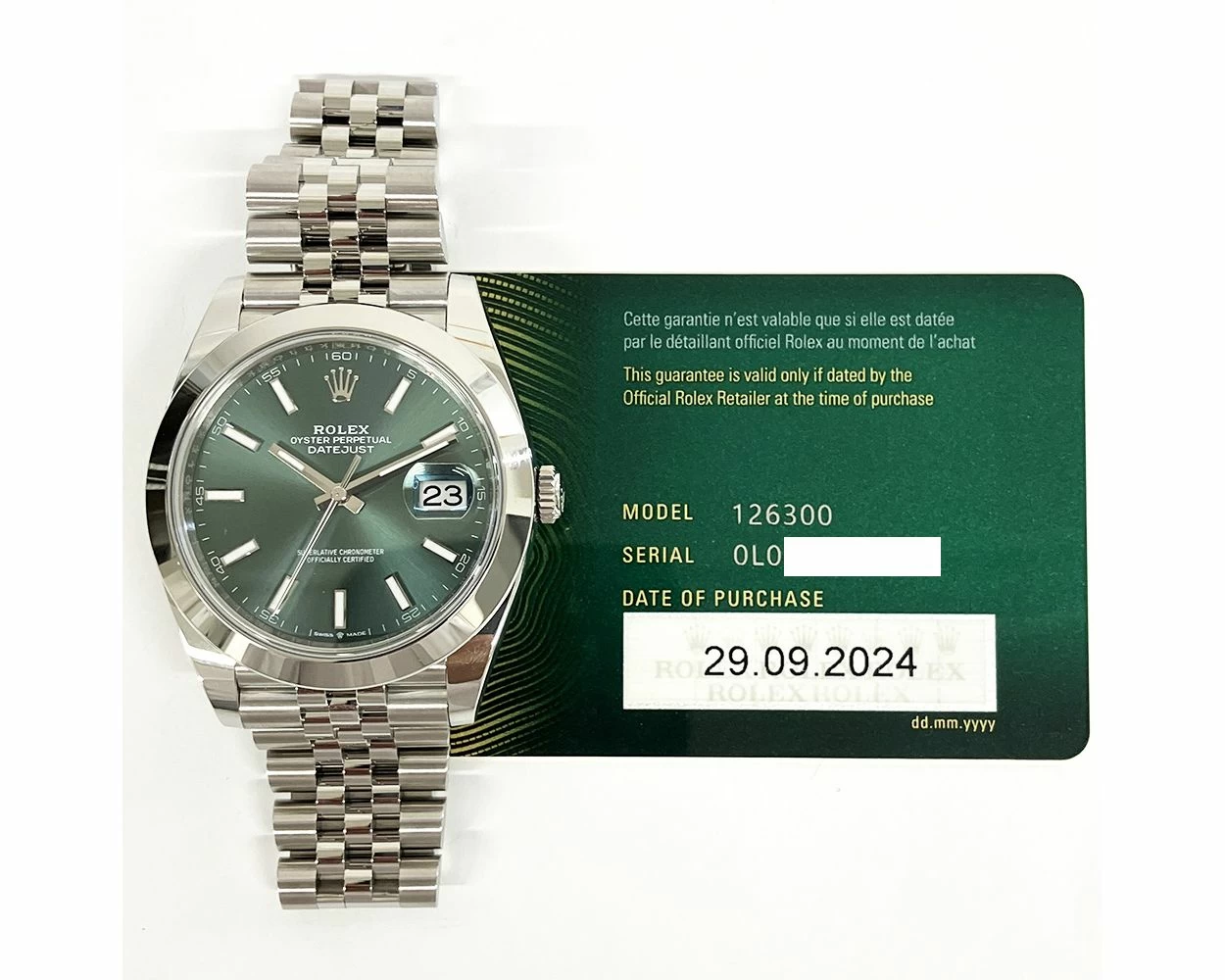 Buy Genuine Used Rolex Datejust 41 126300 Watch Mint Green Dial SKU 10039