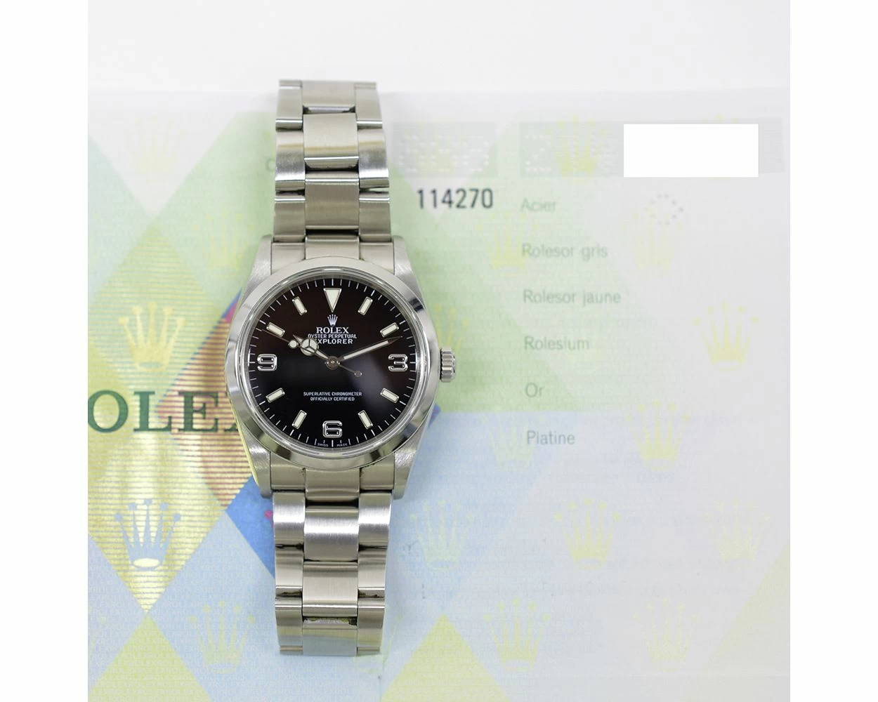Buy Genuine Used Rolex Explorer 114270 Watch Black Dial SKU 8176