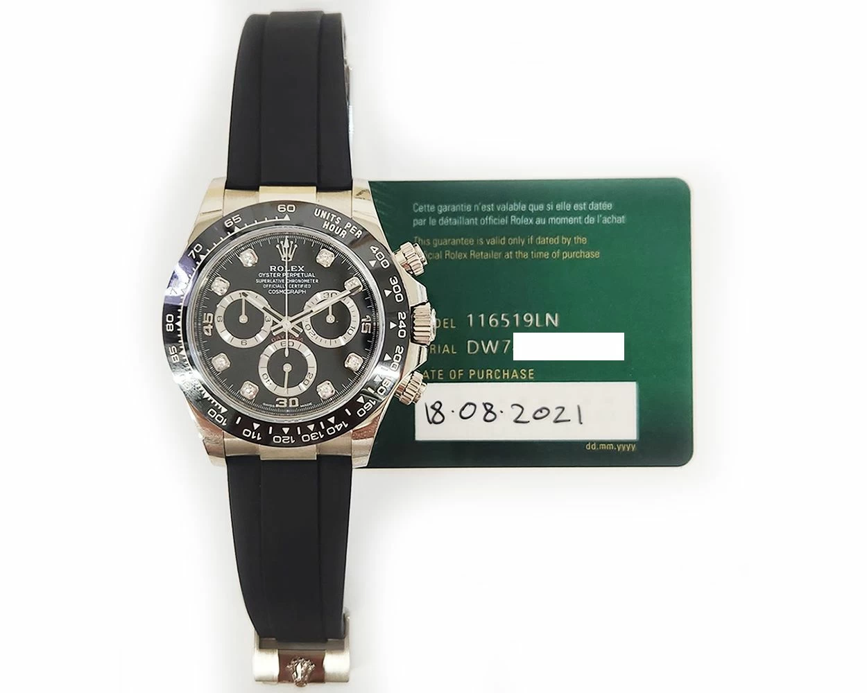 2021 Rolex Cosmograph Daytona 116519LN 40mm White Gold Black Diamond Box Papers