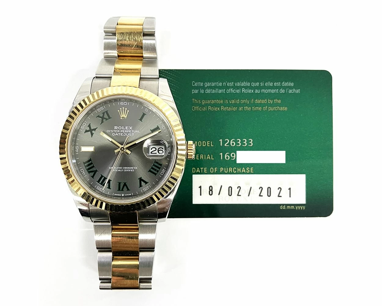 2021 Rolex Datejust 41 Stainless Steel Yellow Gold Slate Wimbledon Roman 126333 Box Papers