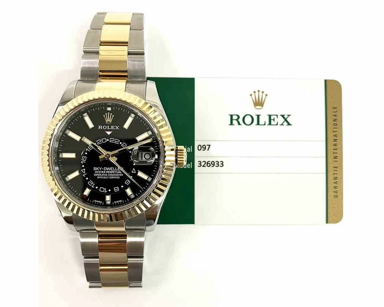 2018 Rolex Sky Dweller 326933 42mm Steel Gold Black Dial Box Papers