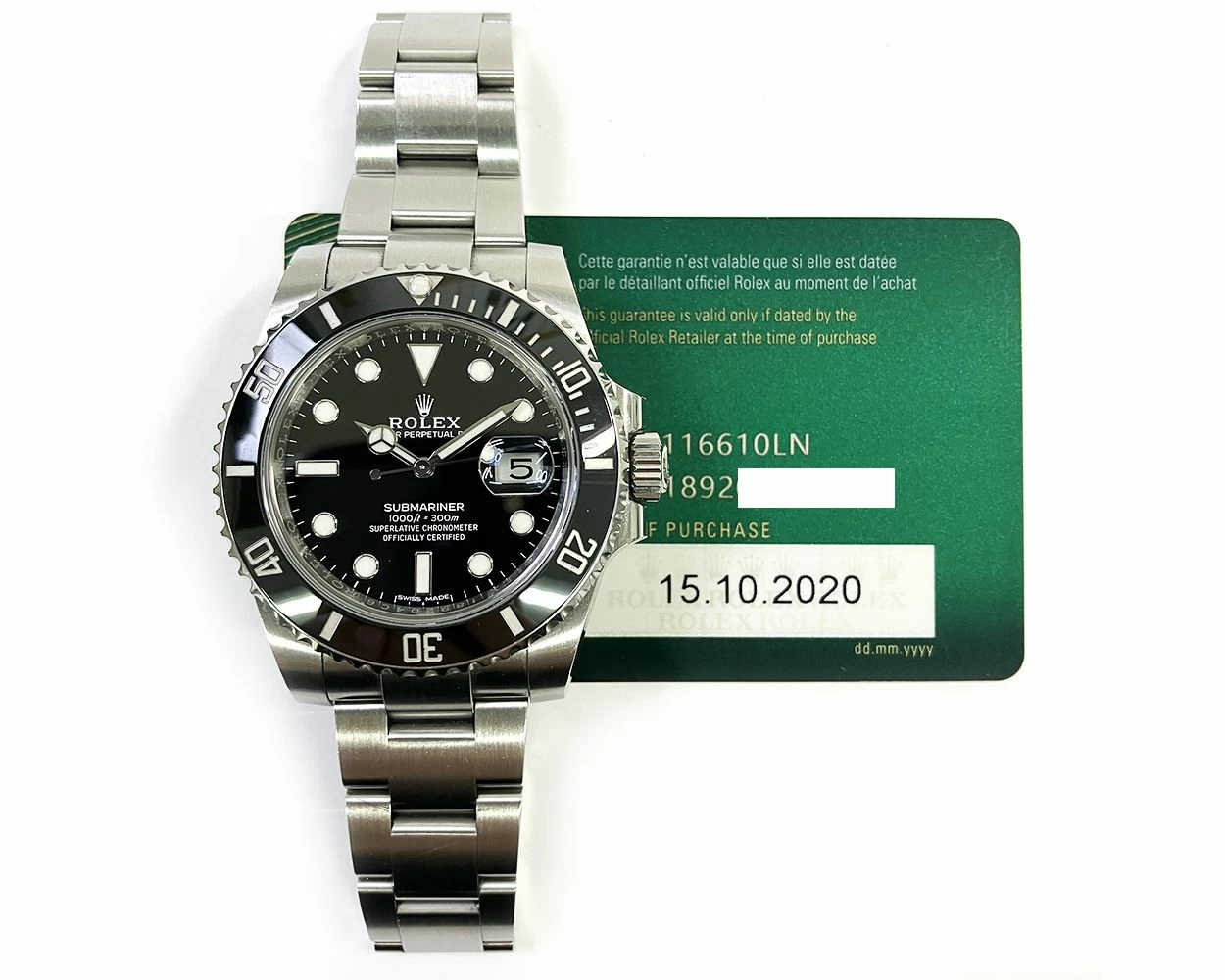 2020 Rolex Submariner Date 116610LN, 40mm, Steel, Black Dial, Box Papers
