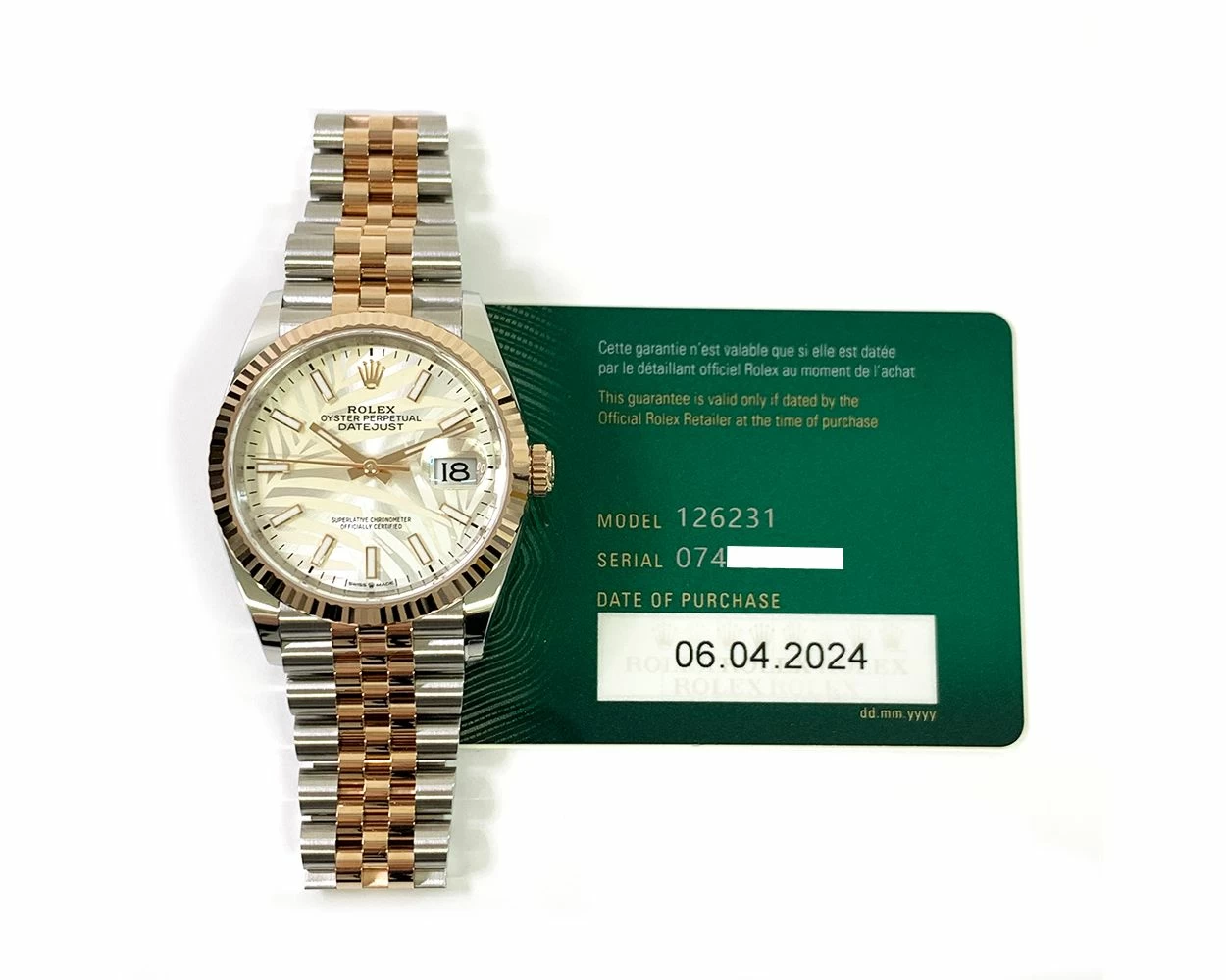 Buy Genuine Used Rolex Datejust 36 126231 Watch Silver Palm Motif Dial SKU 9614