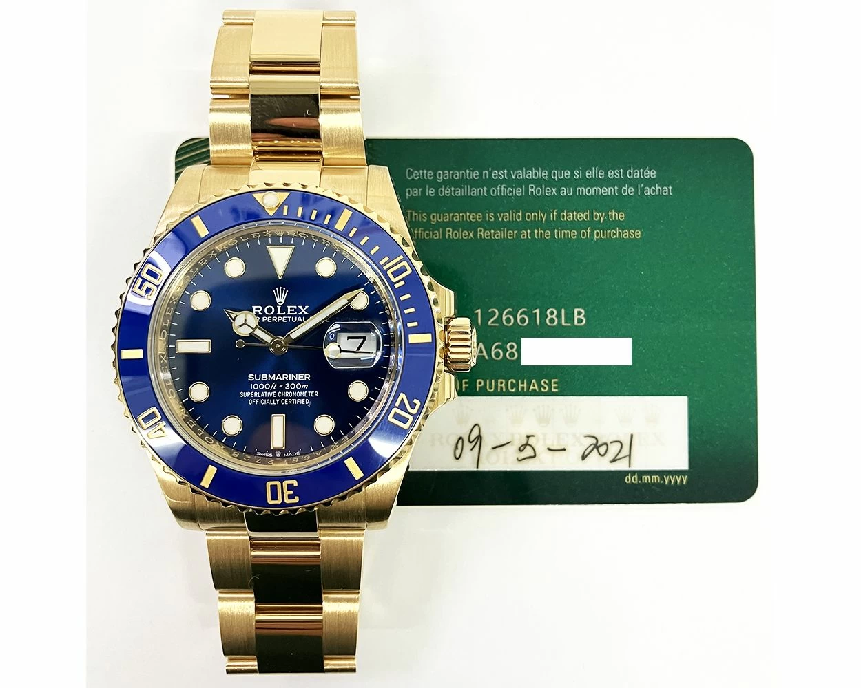 2021 Rolex Submariner Date 'Bluesy' 126618LB, 41mm, Yellow Gold, Royal  Blue, Box Papers