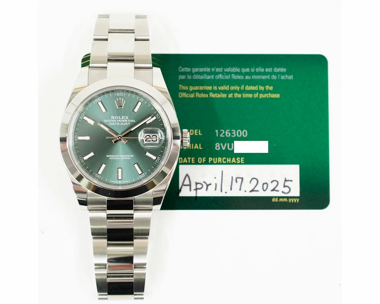 Buy Genuine Used Datejust 41 126300 Watch - Mint Green Dial | SKU 8448