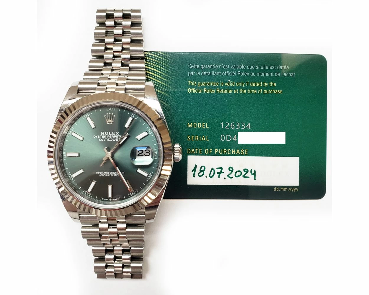 Buy Genuine Used Rolex Datejust 41 126334 Watch Mint Green Dial SKU 8509