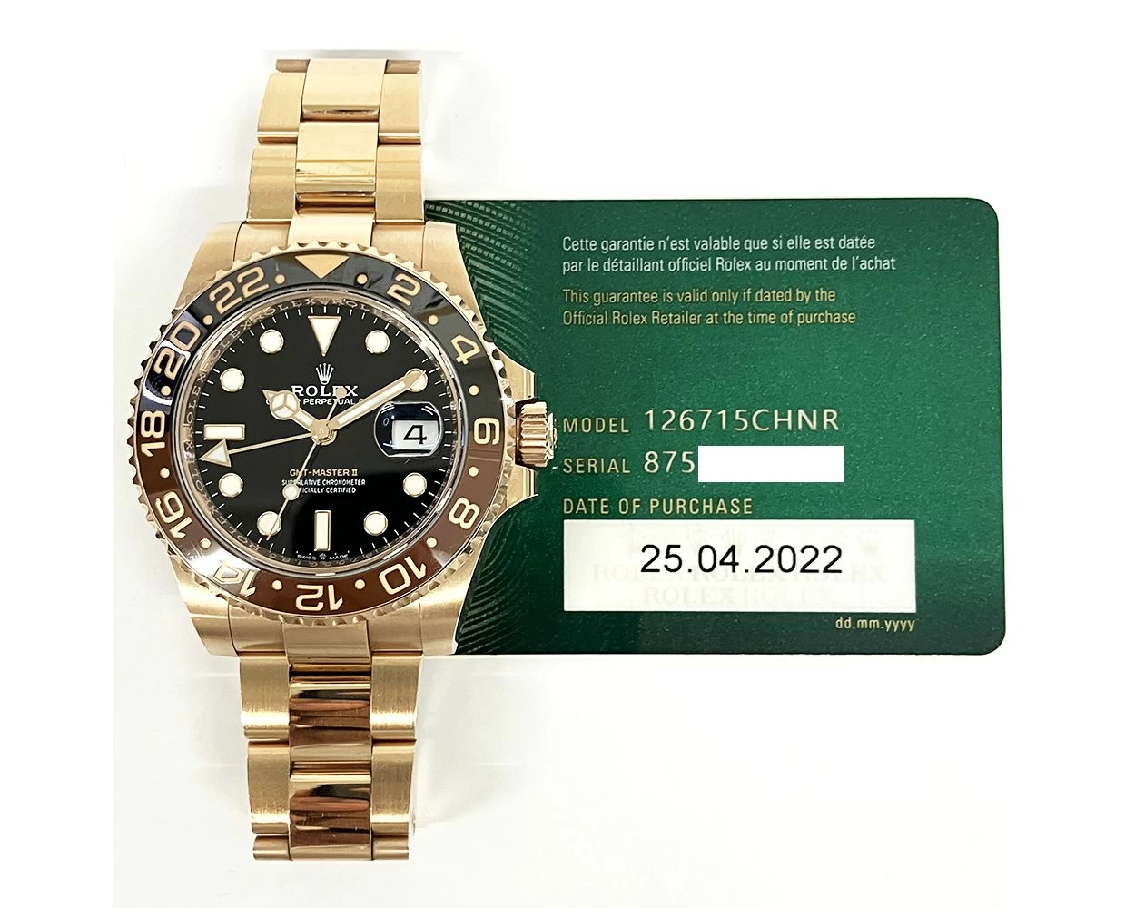2022 Rolex GMT Master II Root Beer 40mm Rose Gold Black Brown Bezel 126715CHNR Box Papers
