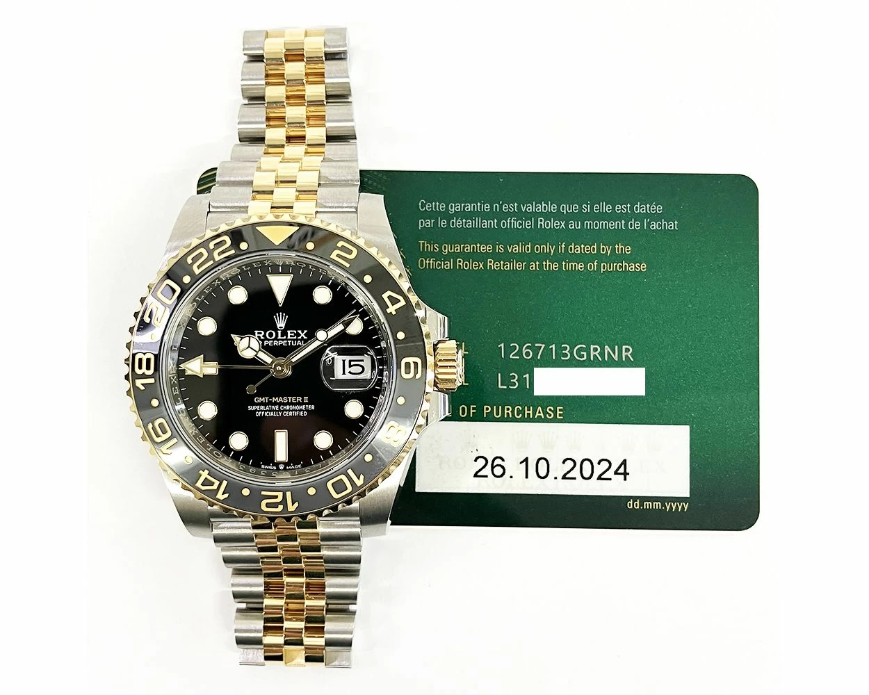 2024 Rolex GMT-Master II 126713GRNR, 40mm, Steel Gold, Black Gray  Bezel, Box Papers