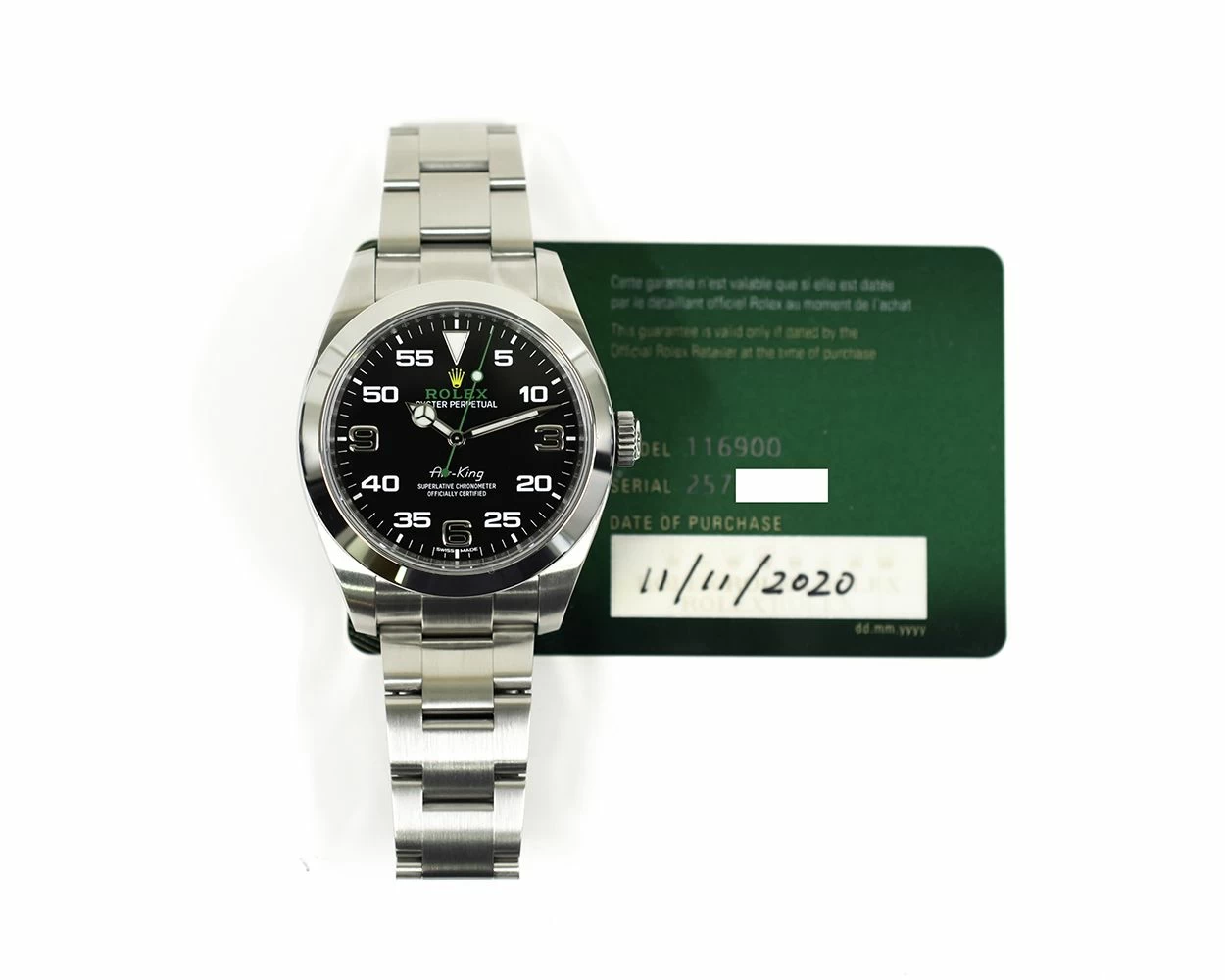 Buy Genuine Used Rolex Air-King 116900 Watch Black Dial SKU 8136