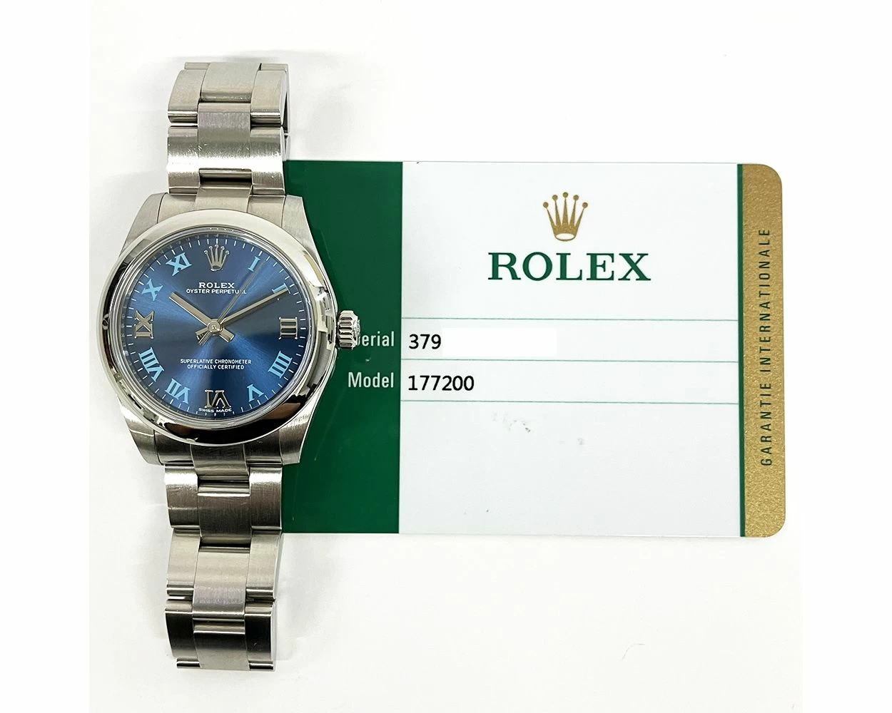 2019 Rolex Oyster Perpetual 31 Stainless Steel Azzurro Blue Roman Dial 177200 Box Papers