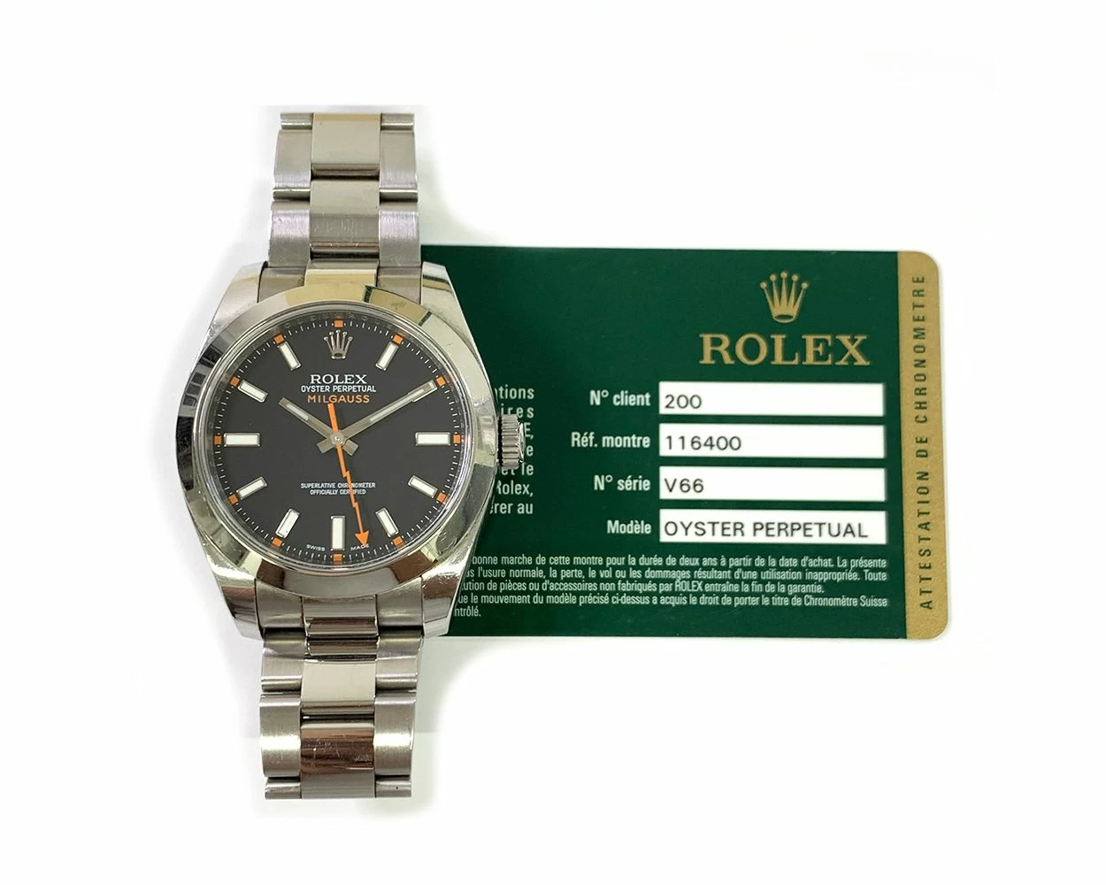 Buy Genuine Used Rolex Milgauss 116400 Watch Black Dial SKU 9724