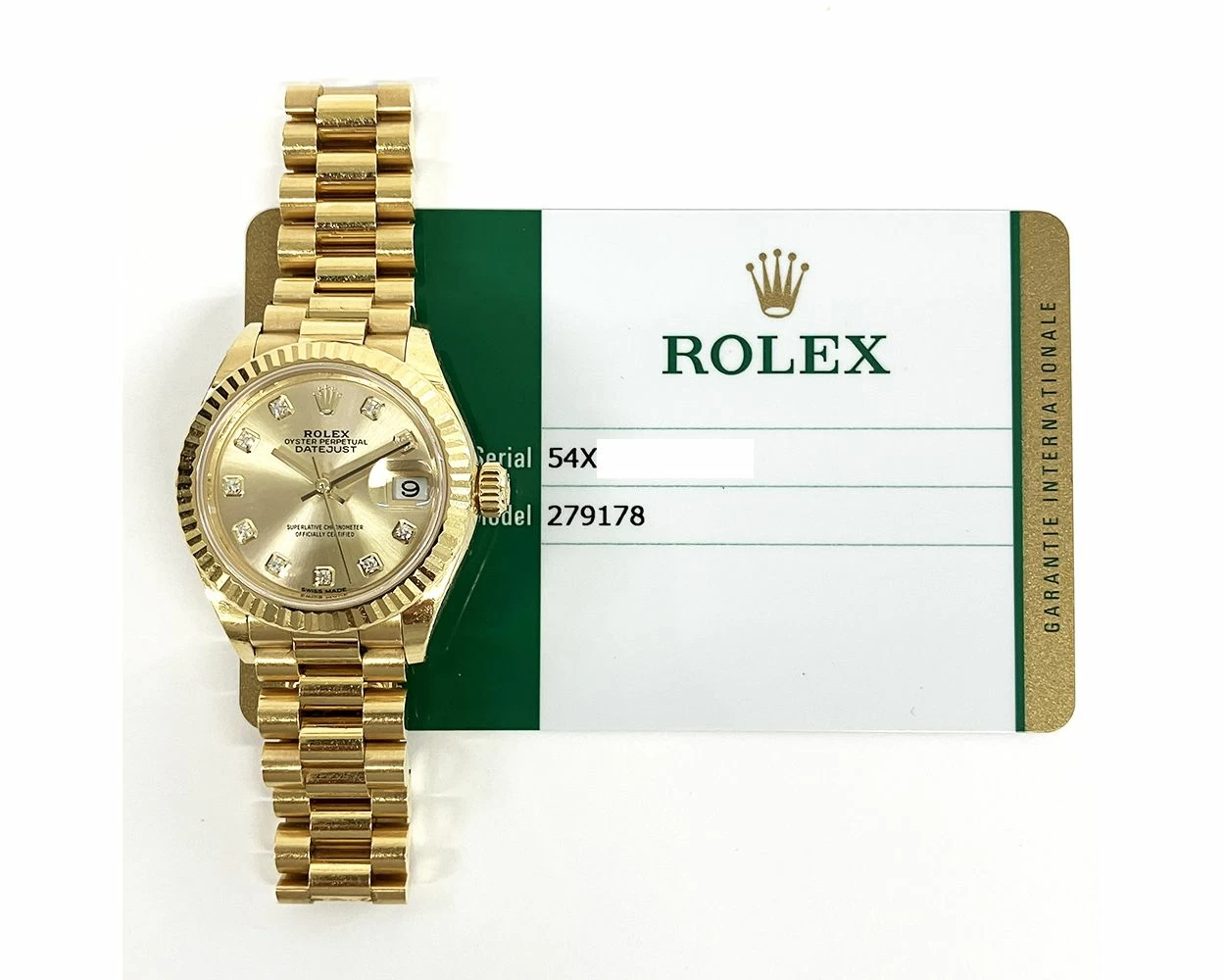 2019 Rolex Lady Datejust 28mm Yellow Gold Champagne Diamond Dial 279178 Box Papers