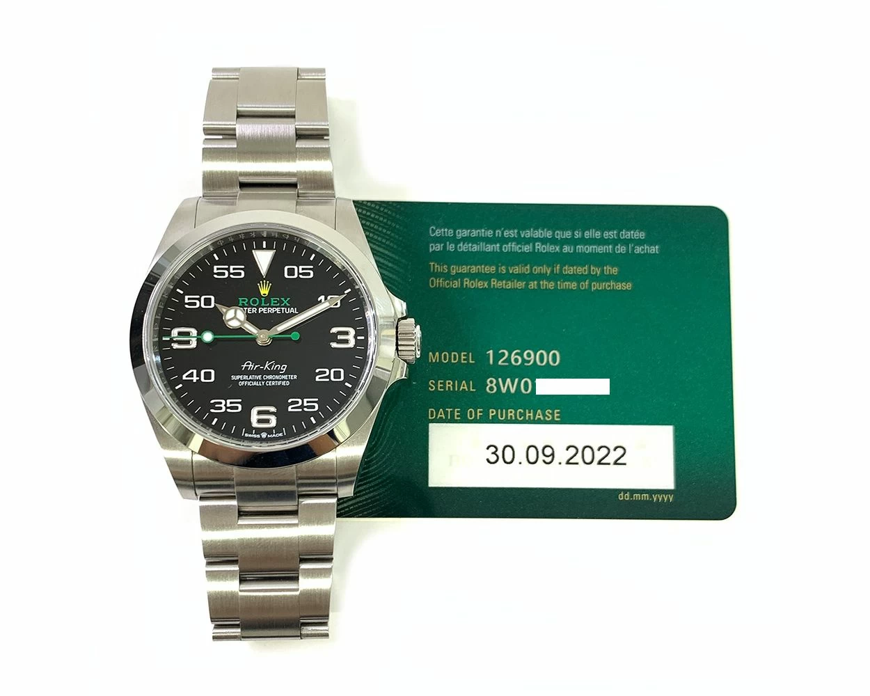 2022 Rolex Air King 40mm Stainless Steel Black Dial 126900 Box Papers