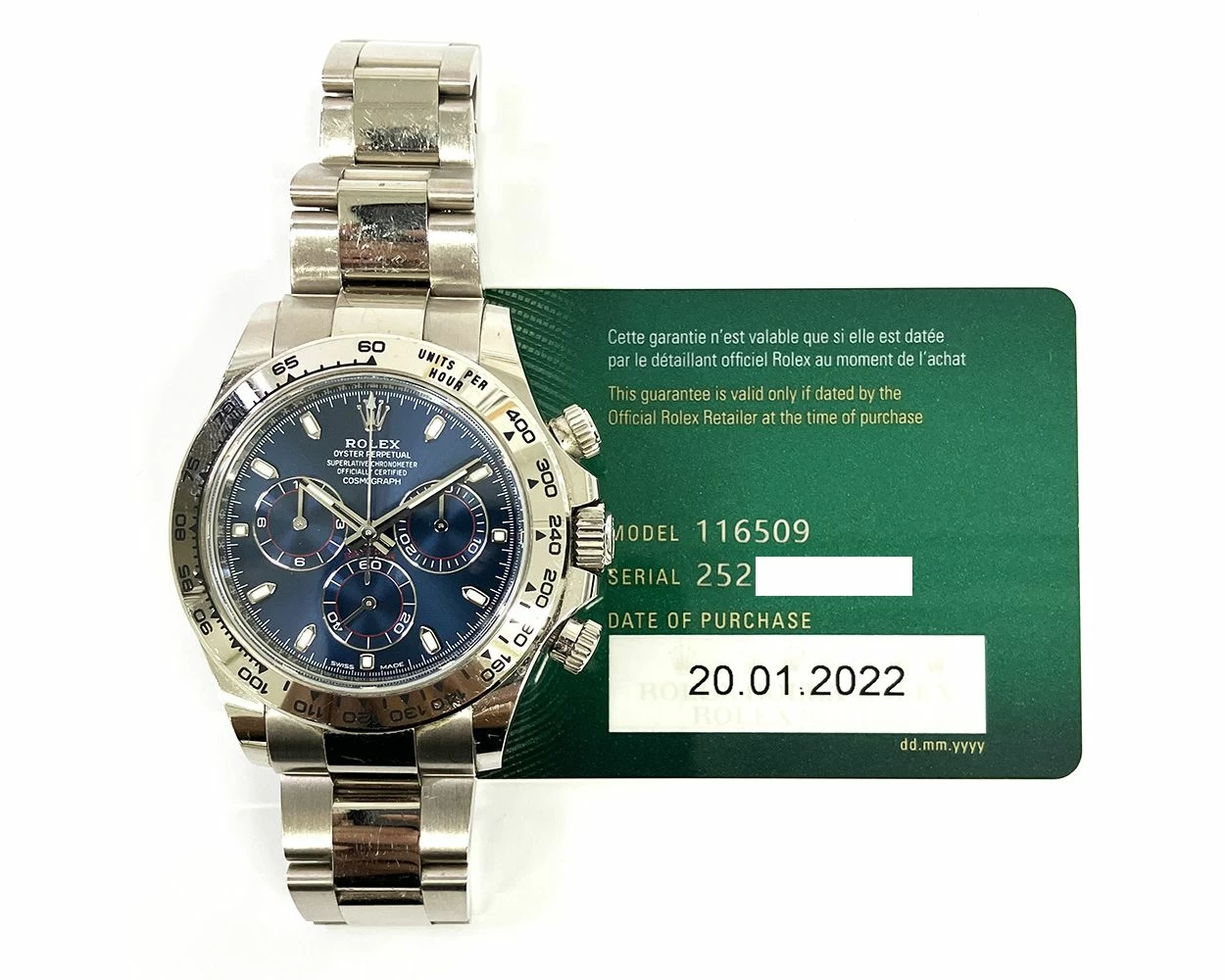 Buy Genuine Used Rolex Cosmograph Daytona 116509 Watch Blue Dial SKU 4535