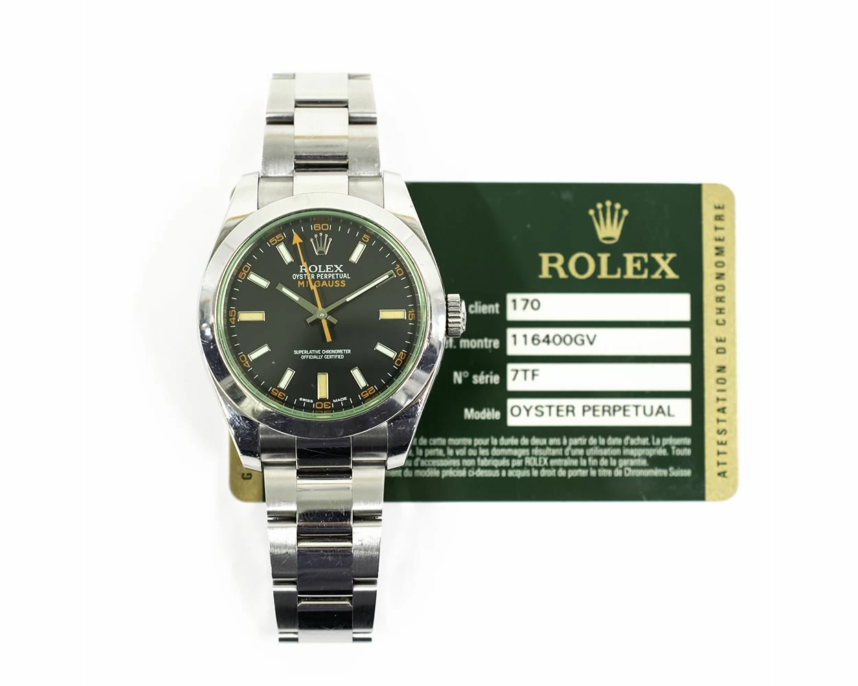 Buy Genuine Used Rolex Milgauss 116400GV Watch Black Dial SKU 8480