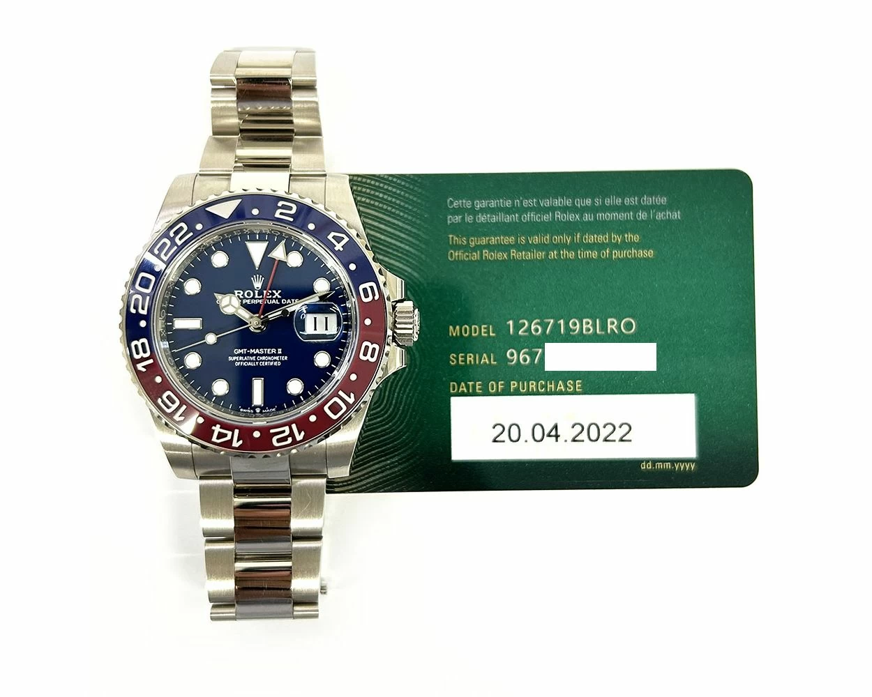 Rolex GMT Master II Blue Dial Blue Red Pepsi Bezel Oyster Bracelet 126719BLRO