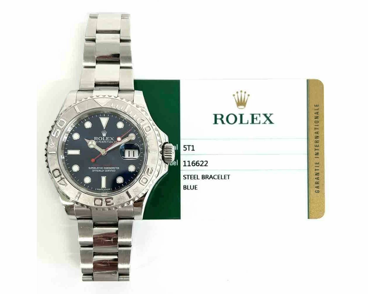 2015 Rolex Yacht Master 40 Stainless Steel Platinum Blue Dial 116622 Box Papers