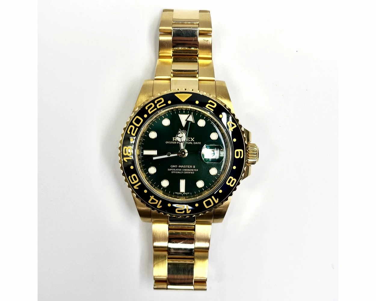 Rolex GMT Master II Green Dial Black Bezel Yellow Gold 116718LN