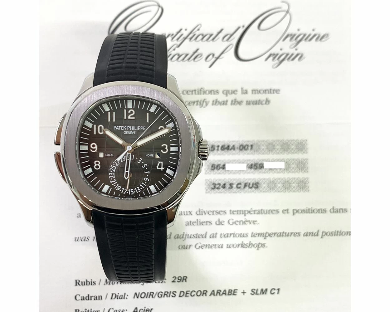 2013 Patek Philippe Aquanaut Travel Time 40.8mm Stainless Steel Black Dial 5164A 001 Box Papers