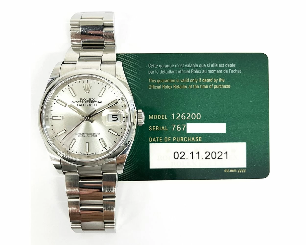 Buy Genuine Used Rolex Datejust 36 126200 Watch Silver Dial SKU 8383