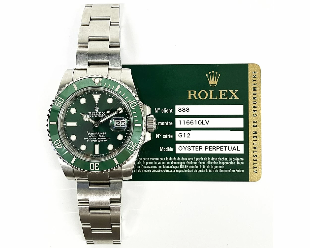 2011 Rolex Submariner Date Hulk 116610LV 40mm Steel Green Dial Box Papers