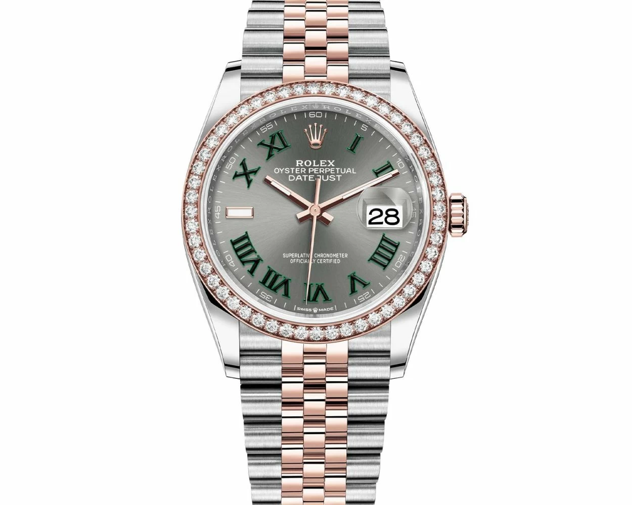Rolex datejust rose gold green dial shop