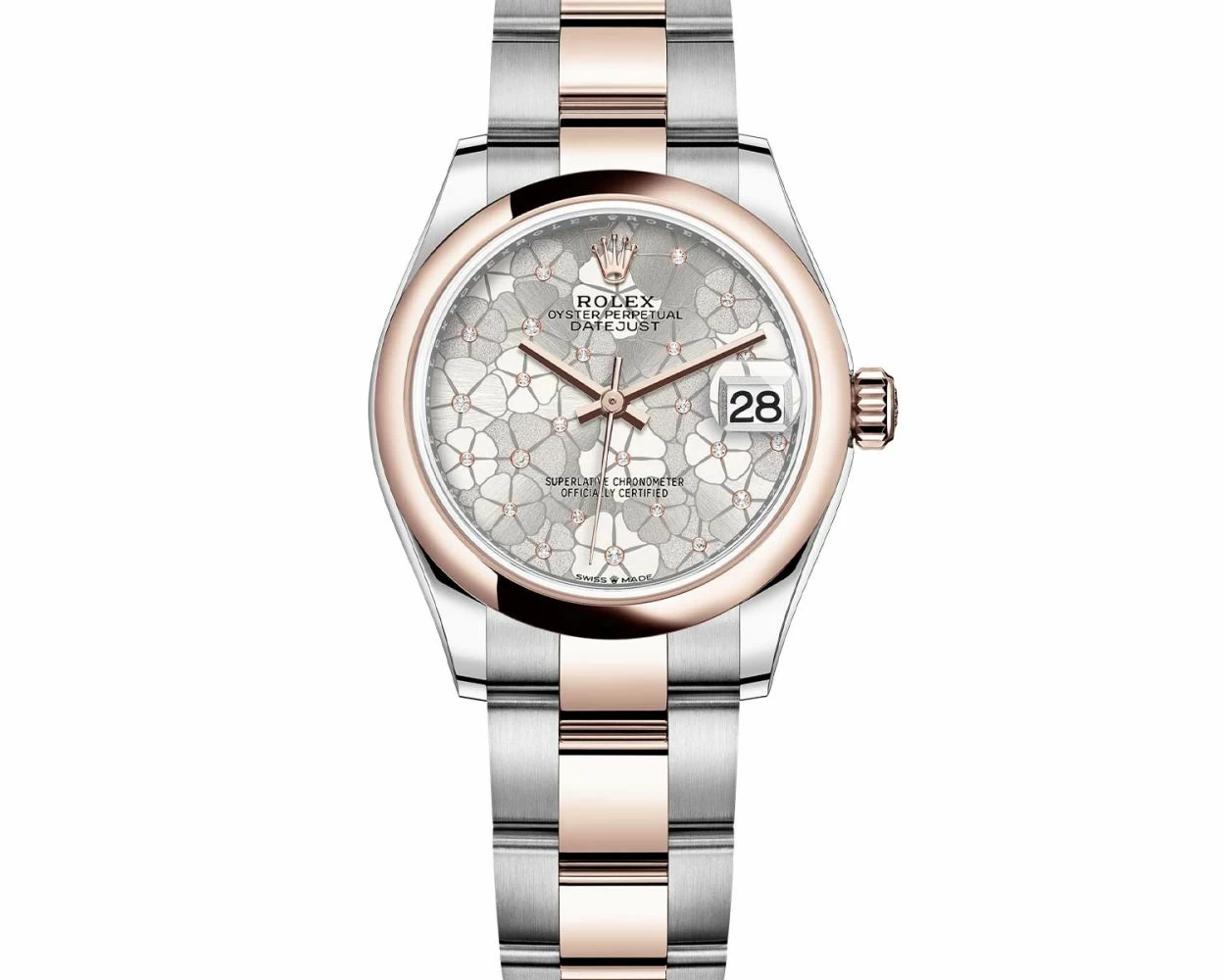 Rolex Datejust 31 Silver Floral Motif with Diamonds Steel Rose Gold 278241