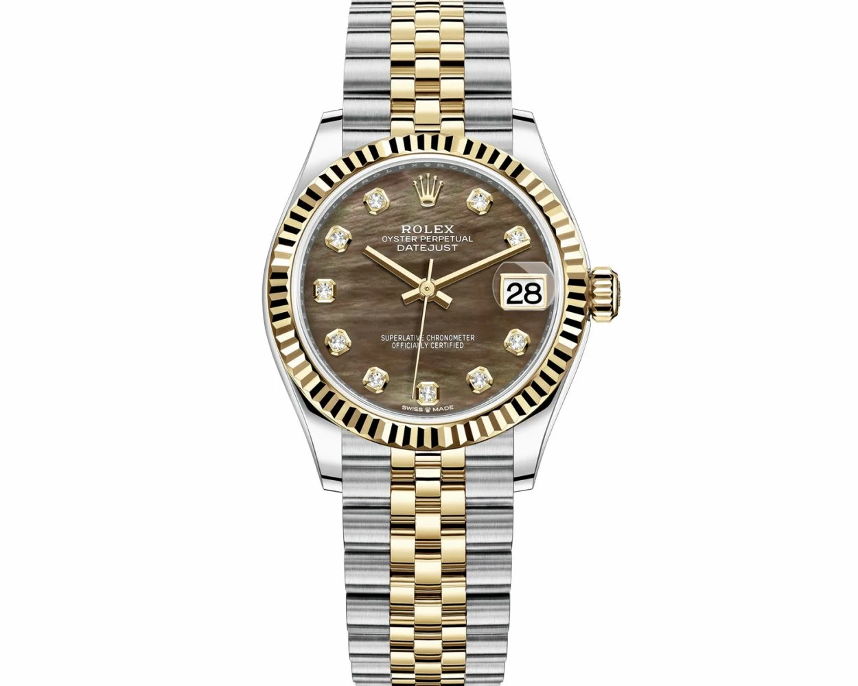 Rolex Datejust 31 Black Mother of Pearl Diamond Steel Yellow Gold 278273
