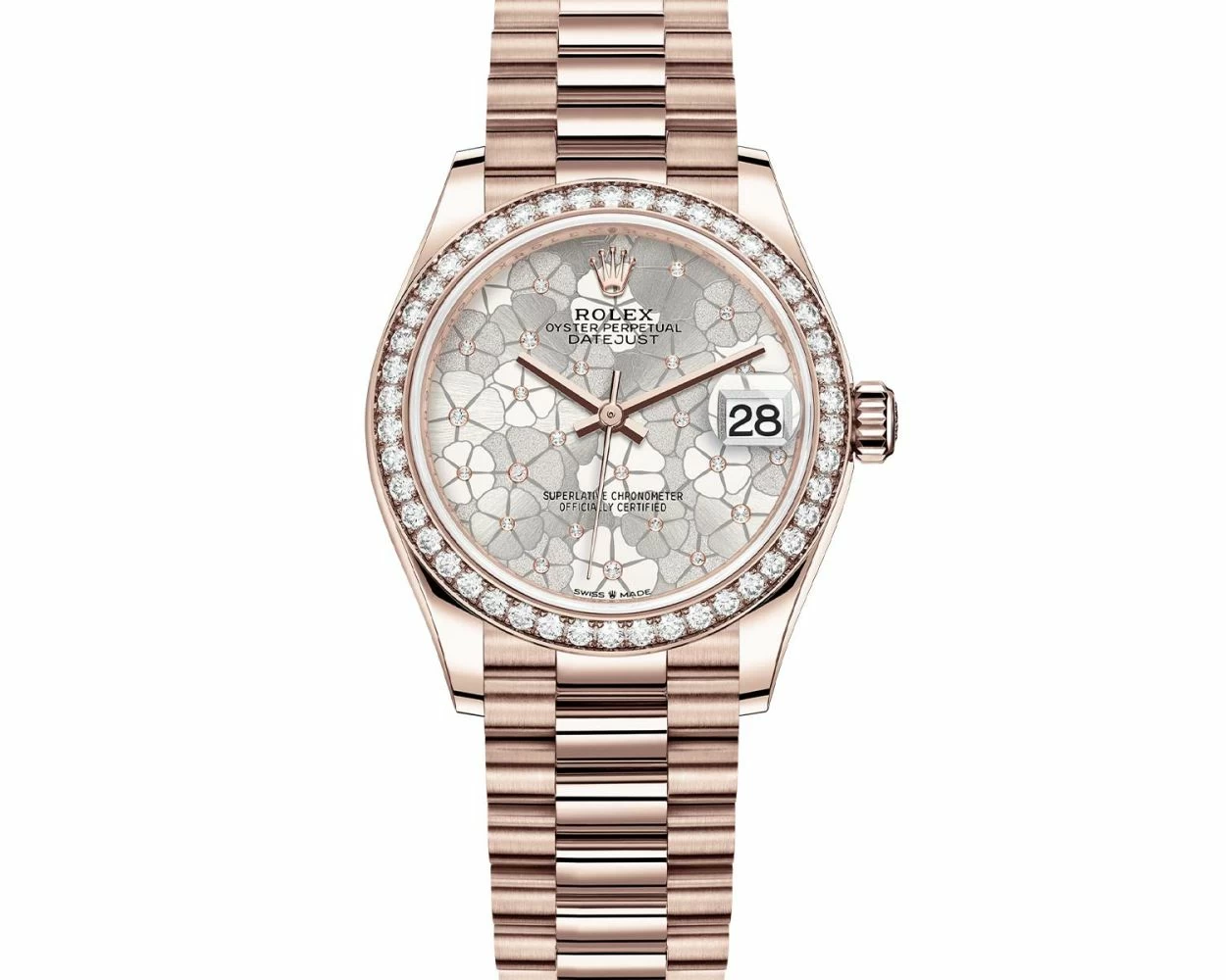 Rolex Datejust 31 Silver Floral Motif with Diamonds Rose Gold 278285RBR