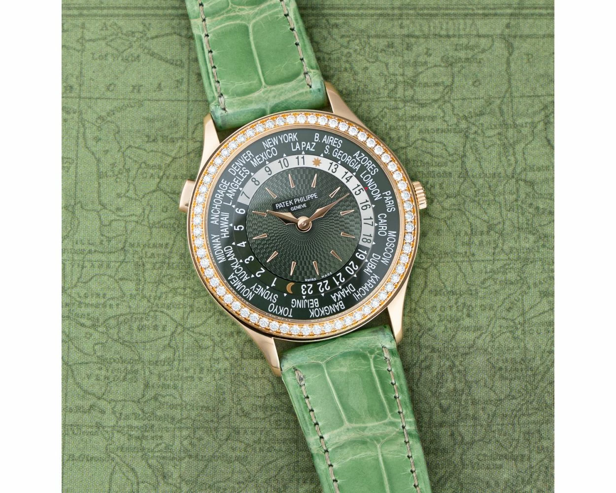 Buy Genuine Patek Philippe Complications 7130R 014 Olive Green Dial World Time SKU 9920