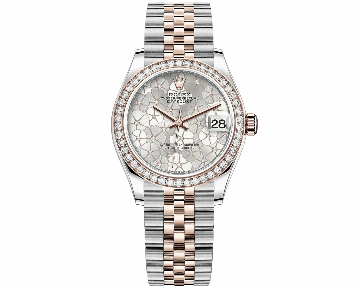 Rolex Datejust 31mm - Ref: 278381rbr-0018 - Slate Dark Grey Stick Dial &  Diamond Bezel, Two Tone Stainless Steel & 18K Rose Gold Jubilee Bracelet 