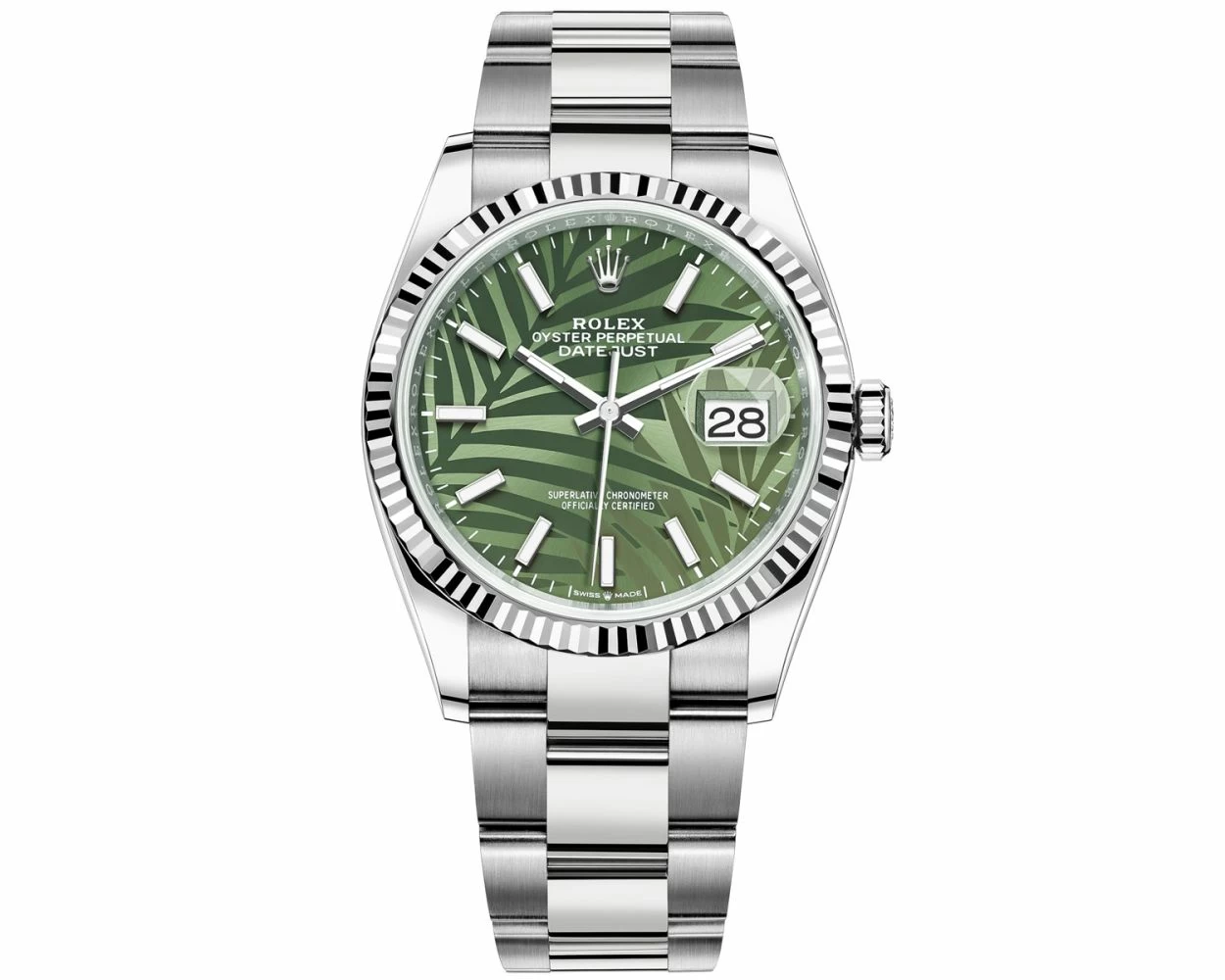 Buy Genuine Used Rolex Datejust 36 126234 Watch Olive Green Palm Motif Dial SKU 7098
