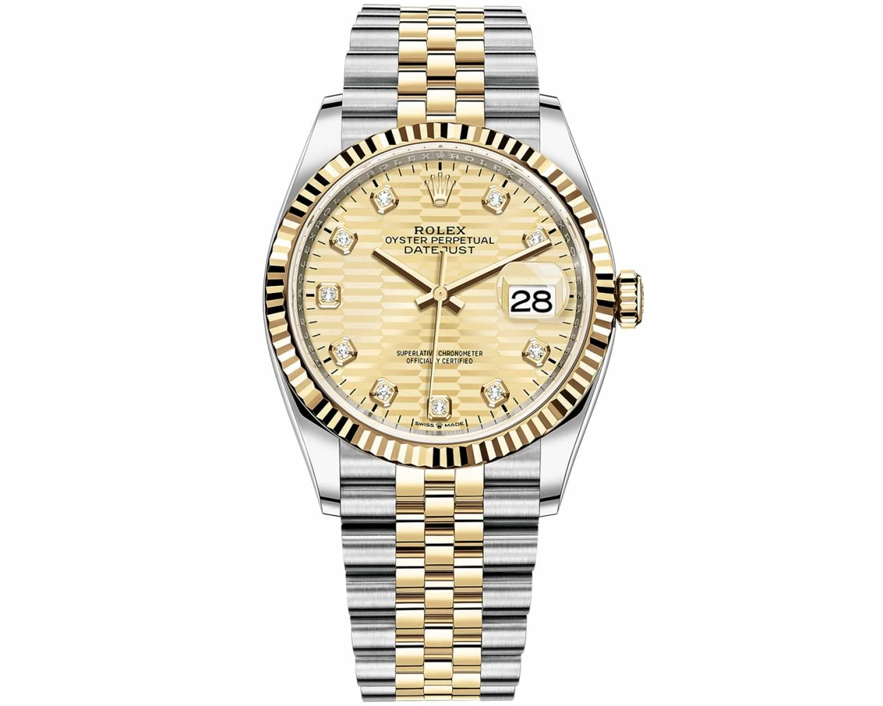Rolex Datejust Steel Yellow Gold Silver Diamond Dial Mens Watch 126233