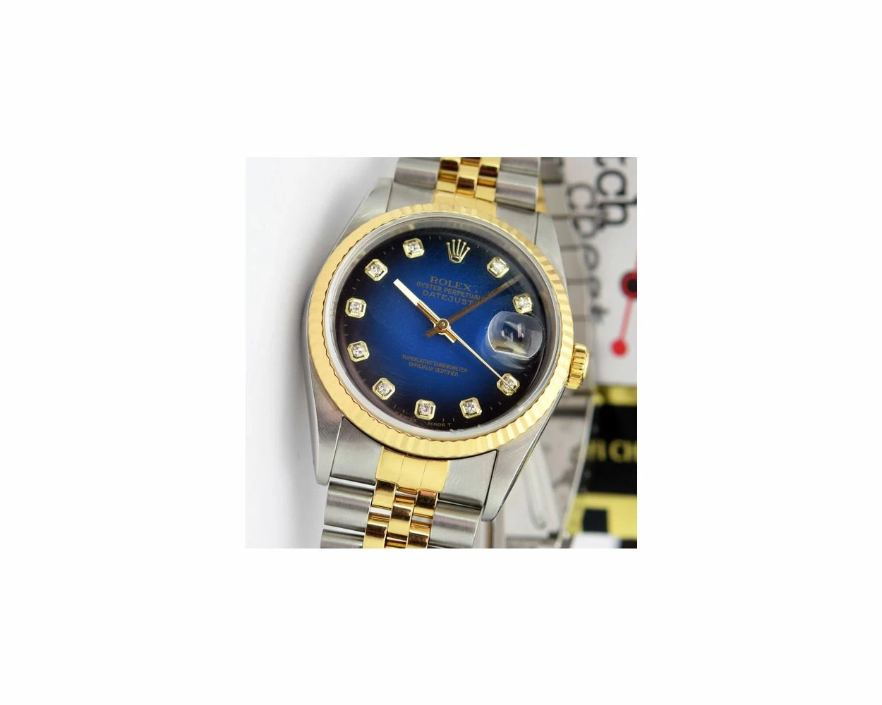 Buy Genuine Used Rolex Datejust 36 16233 Watch Blue Vignette Dial SKU 3559