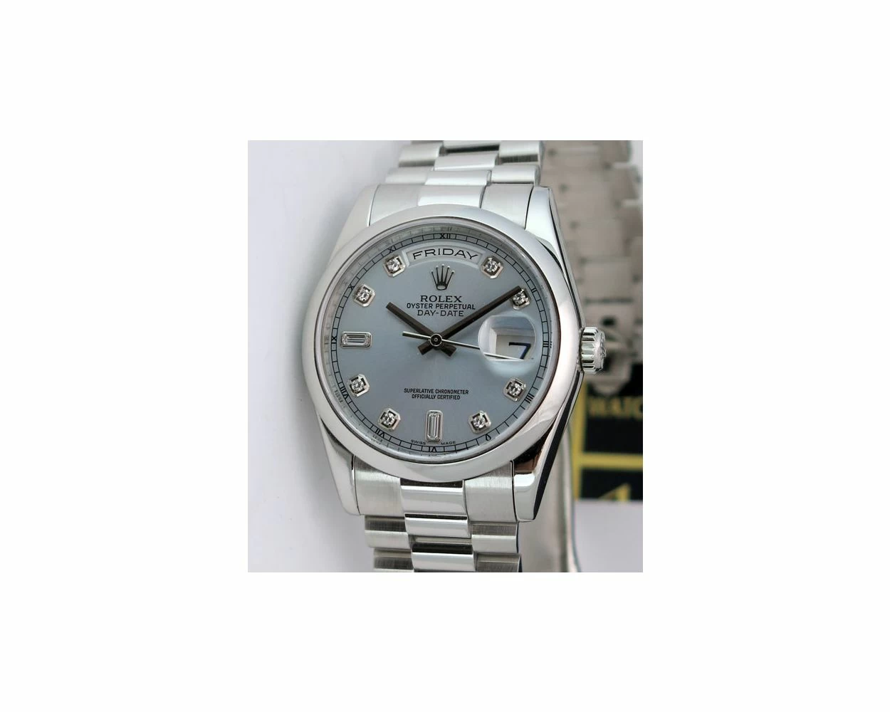 Rolex Day Date 36 President Bracelet Glacier Blue Diamond Dial Platinum 118206