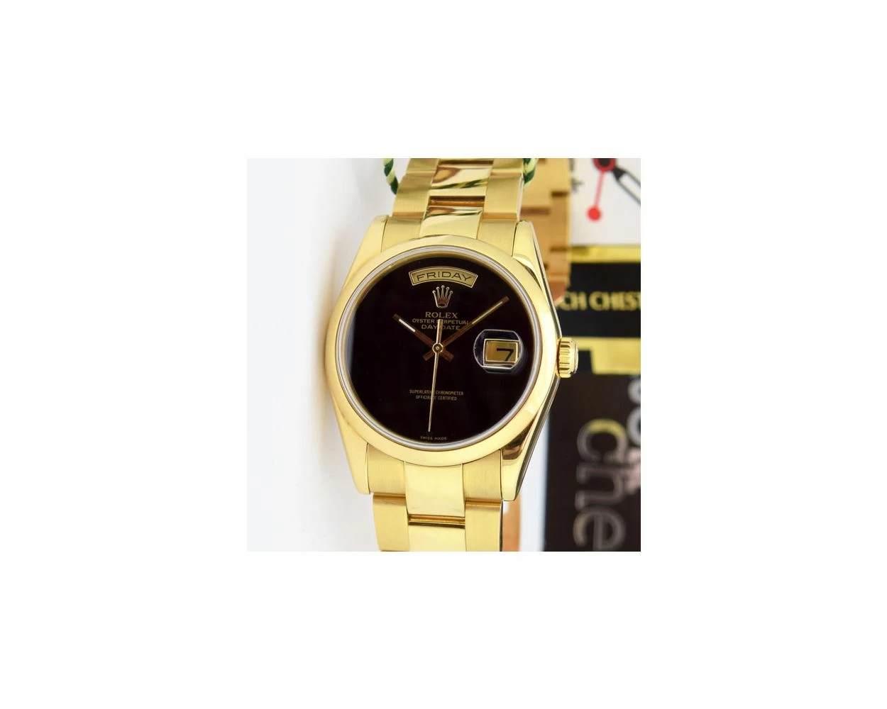 Rolex gold day date onyx deals dial no markers