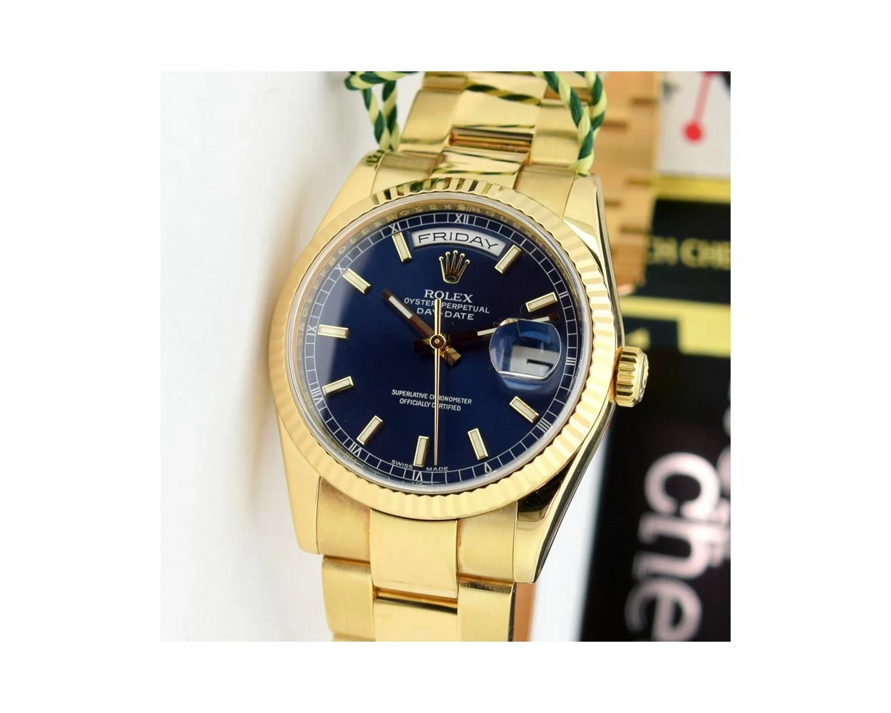 Rolex Day Date 36 President Bracelet Blue Dial Yellow Gold 118238
