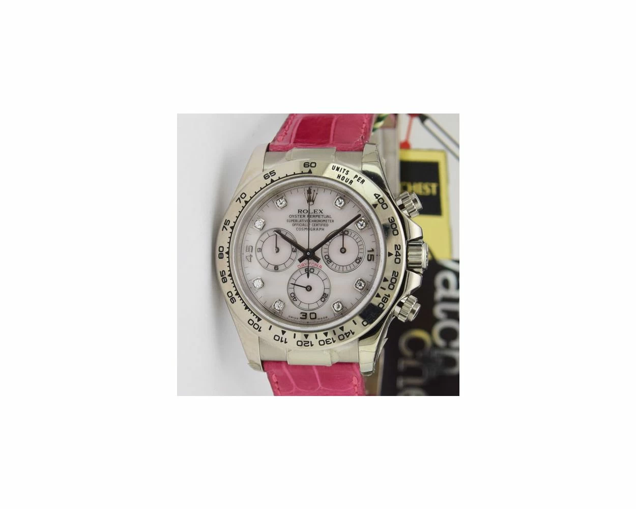 Rolex Cosmograph Daytona Gold Mother of Pearl Pink Strap 116519 Rehaut