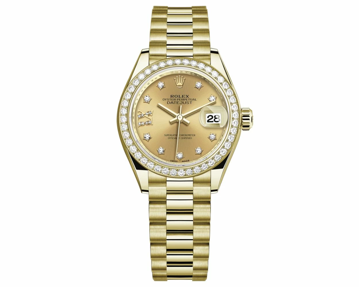 justere Tørke psykologi New Rolex Lady-Datejust 28 279138RBR Wristwatch - Champagne Diamond