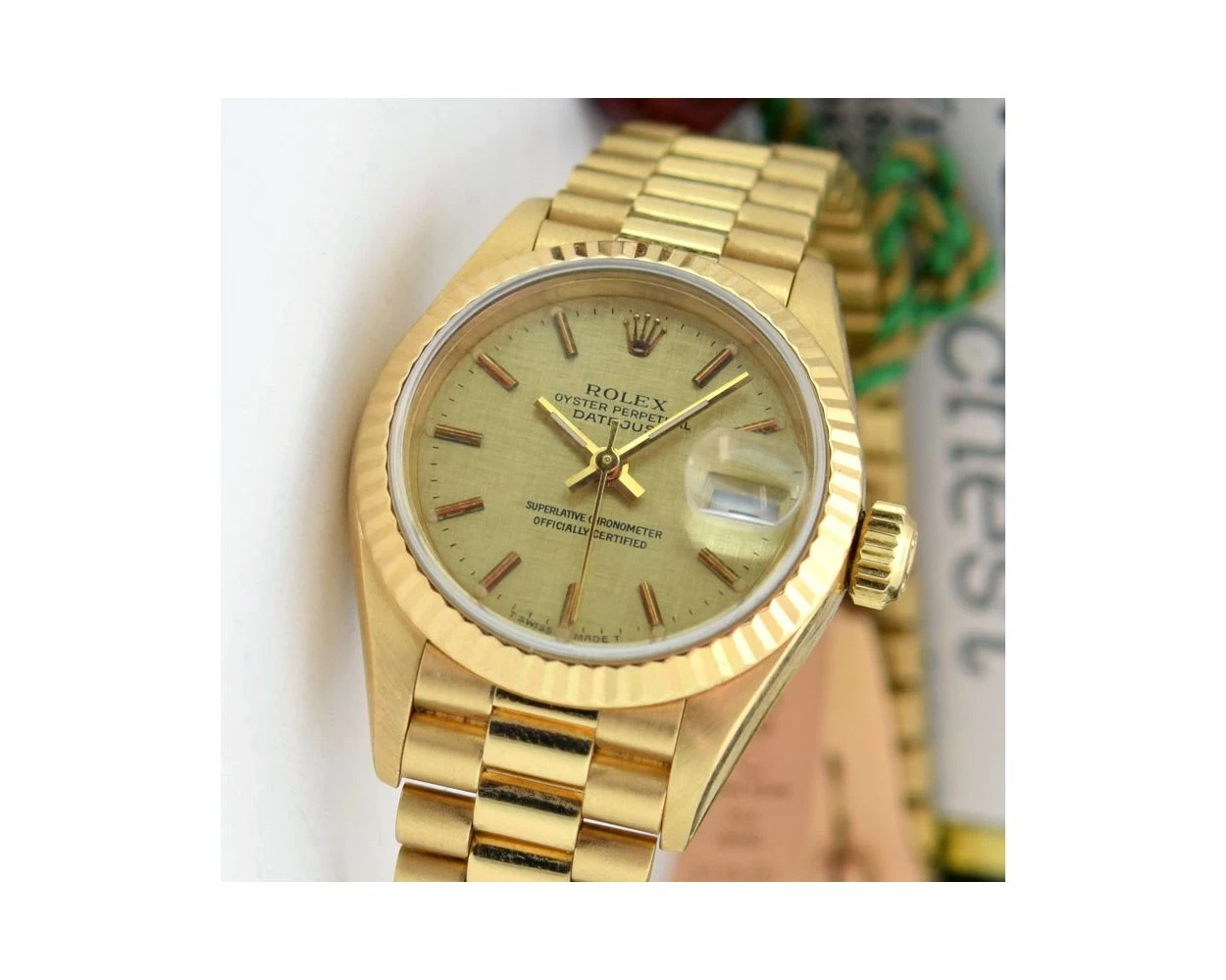 26mm Lady Rolex 18k Yellow Gold Oyster Perpetual Datejust Watch. Champagne  Dial. 18k Yellow Gold Flu
